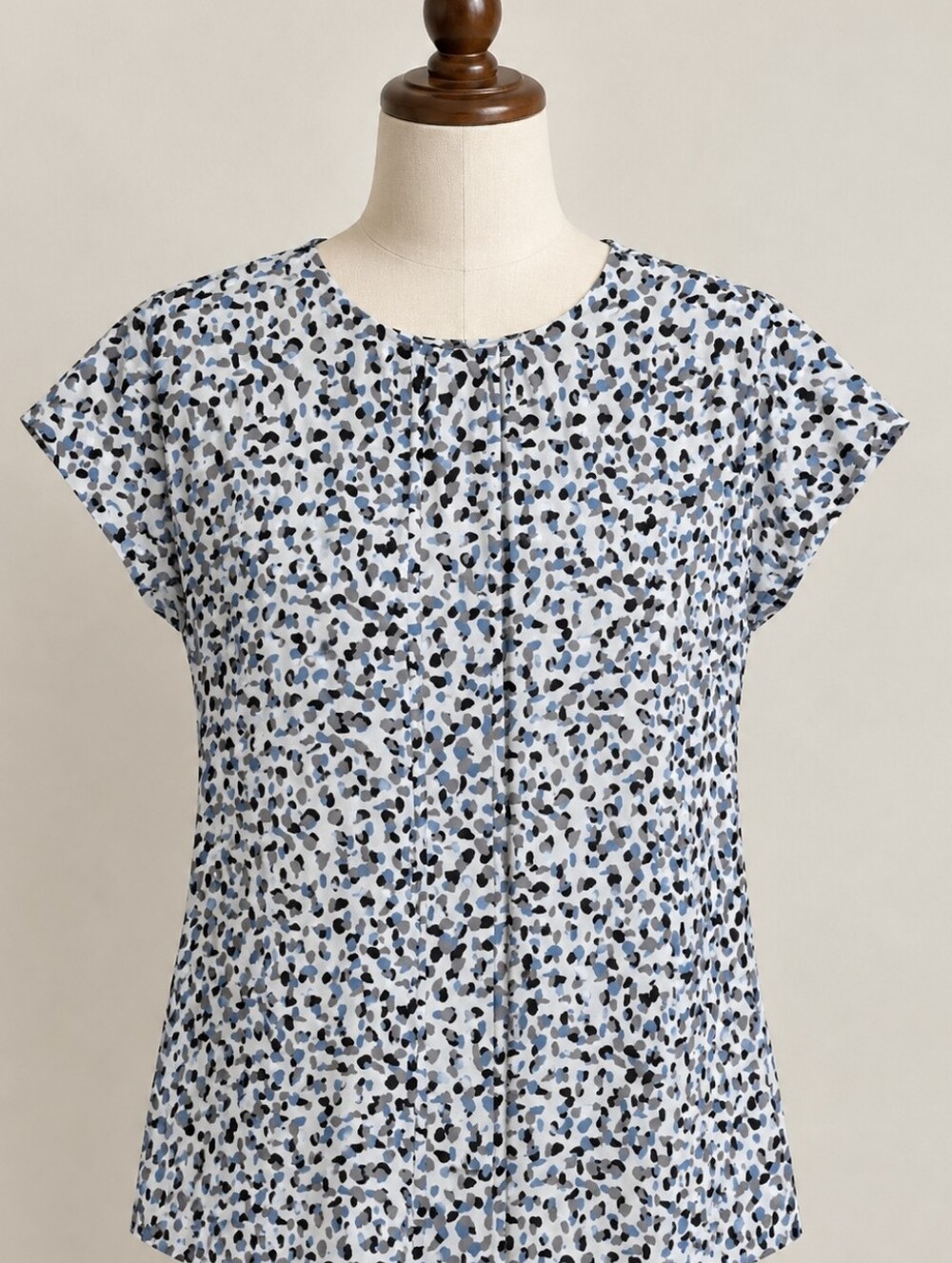 Ann Taylor Blue & Gray Print Cap Sleeve Blouse
